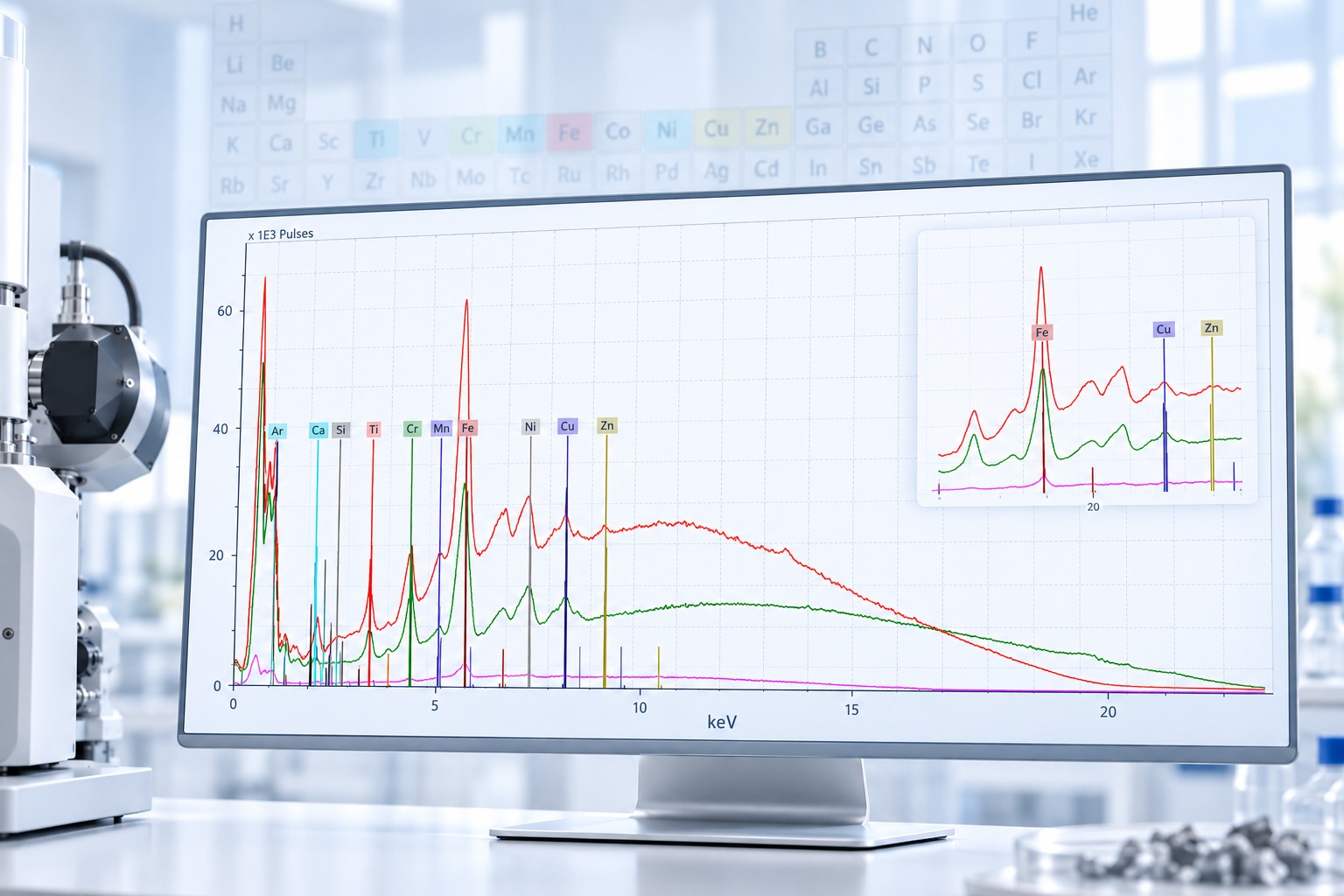 X-ray fluorescence (XRF) spectrum from elemental analysis of a rock sample